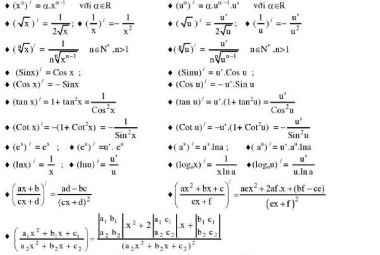 Công thức đạo hàm logarit 